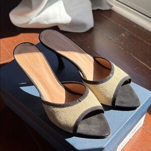 Malone Souliers Black and Tan Open-Toe Heels